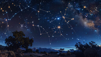 Night sky constellations and stars