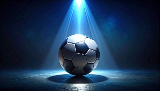 Soccer ball illuminated on blue background