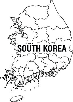 Simple line art map of south korea with regional provinces and borders