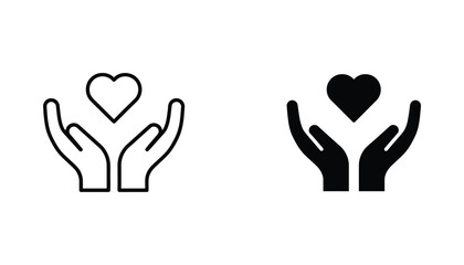 Obraz premium Caring hands holding a heart silhouette set in outline and solid black styles for healthcare and charity branding