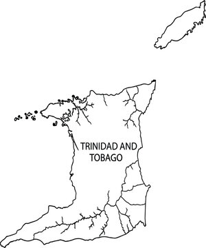 Simple black and white outline map of trinidad and tobago with island borders for geography and travel design
