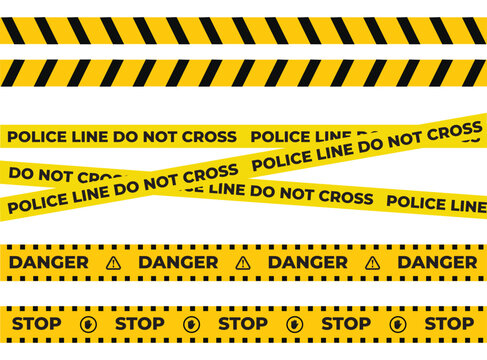 Yellow Caution Tape Set with Police Line Do Not Cross, Danger, and Stop Warning Ribbons

