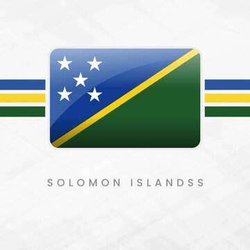 Vibrant Animated Solomon Islands Flag Waving in Button Frame with Bold Blue and Green Fields Divided by Yellow Diagonal Stripe and White Stars Representing Unity, Peace, and Islandy