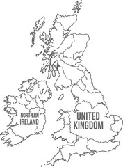Fototapeta premium Simple outline map of the united kingdom and northern ireland showing national borders