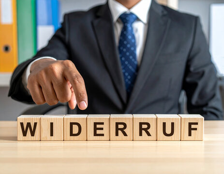Widerruf - Geschäftsmann zeigt auf den Text "Widerruf"
