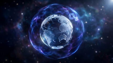 Fototapeta premium Conceptual Image of Planet Earth Protected by Ozone Layer Shield in Deep Space