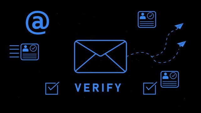 Email verification and digital security concept with animated and paper planes authentication