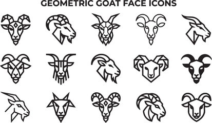 Obraz premium Geometric goat face icons featuring bold black lines and professional livestock branding elements.