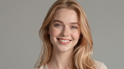 Naklejka premium Young woman smiles warmly at the camera
