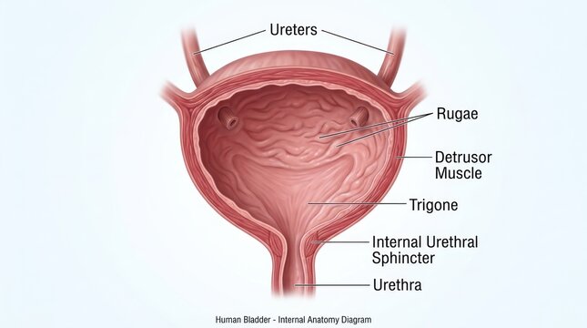 Detailed Human Bladder Internal Anatomy Diagram Illustration