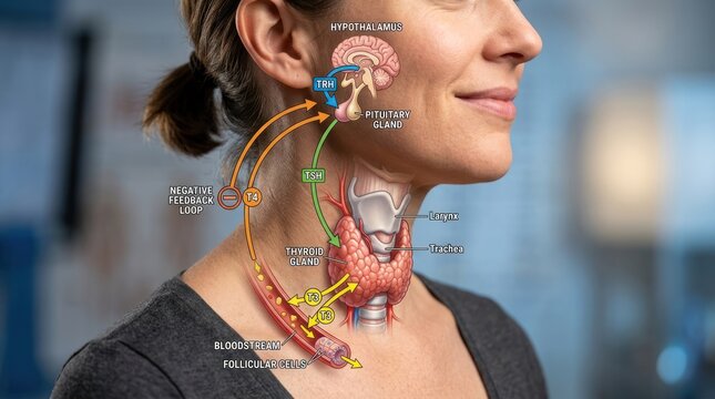 Detailed illustration of the human thyroid gland anatomy and its function in the endocrine system