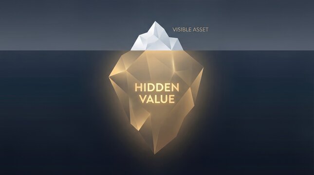 Iceberg Diagram Visible Asset and Glowing Hidden Value Concept Background