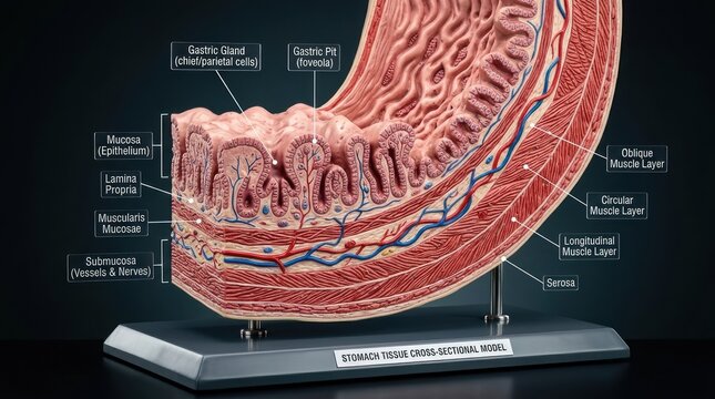 Detailed Stomach Tissue Cross Sectional Model Diagram