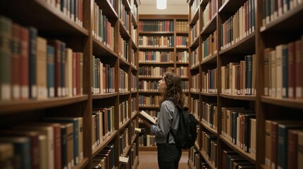 Student explores a vast library's quiet aisles © Cloudyew