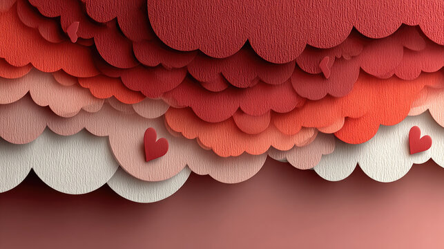 Romantic paper clouds with hearts for Valentines Day background.