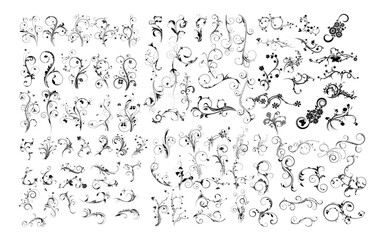Fototapeta premium Mega Collection of Floral Ornaments, Decorative Flourish Swirls, and Vintage Filigree Design Elements for Wedding and Greeting Cards
