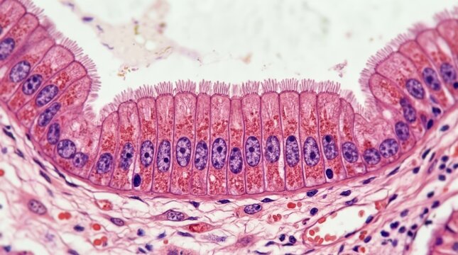 Microscopic view of human intestinal epithelial cells