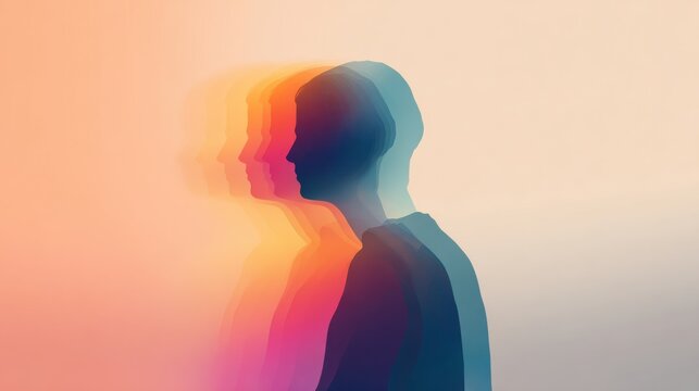 Abstract illustration of an astral body,  human energy and colorful aura. Concept of meditation, spiritual practice, expanding of consciousness, chakras 