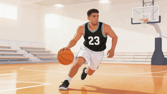 Basketball player dribbling on court