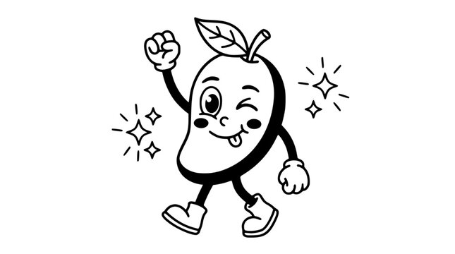 Cheerful mango character showing a happy winking facial expression