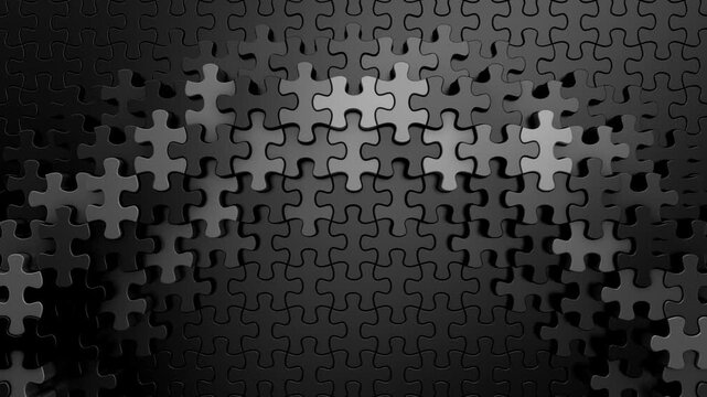 Puzzles Form a Wave. Abstract motion, two color, 3d rendering, 4k resolution
