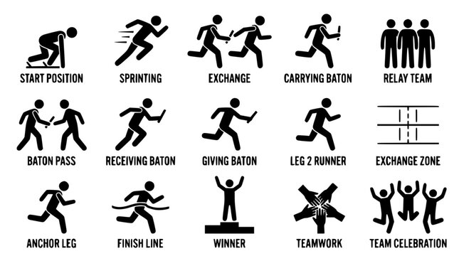 Set of relay race running icon vector graphic illustrations