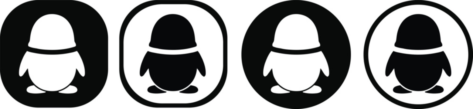 Tencent QQ social media  icons collection in monochrome style featuring penguin messaging platform symbol variations design