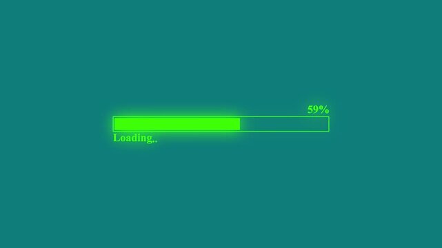 Green loading bar progress animation on cyan background. Futuristic loading bar with 0-100 percent. 4k animation.