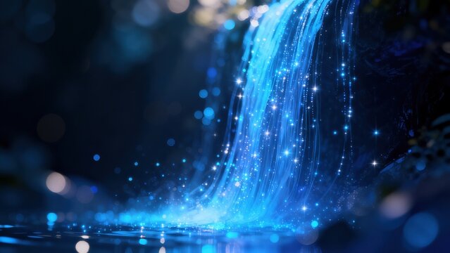 Blue glowing light stream with sparkles