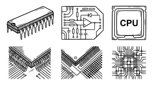 Collection of electronic components vector illustration graphic design