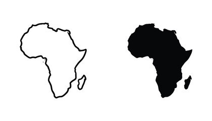 Map of Africa continent outline and solid black silhouette icon set for geography travel and global business graphic design © Horizon