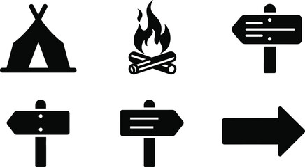 Silhouette of camping icons on transparent background isolated signs and teepee © HAFIJA KHATUN