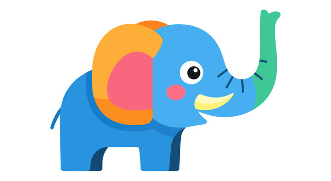 Colorful Cartoon Elephant Closeup Profile.