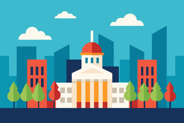 Naklejka premium Modern Capital City Wide Streets Trees Minimal Vector Illustration 