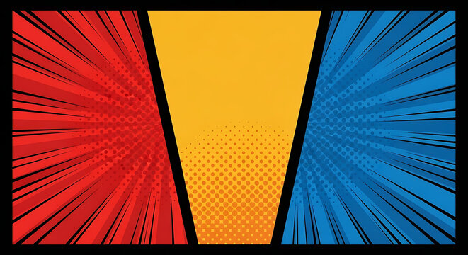 Comic book style background panels with halftone dots and speed lines pop art comic strip background halftone abstract illustration template colorful backdrop