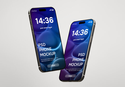 Two smartphones isolated on white background &ndash; mockup