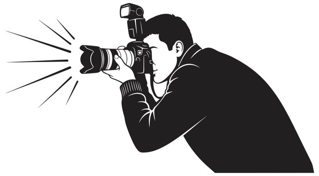 Professional photographer capturing images with camera and flash in a flat vector style isolated on white background World Photography Day