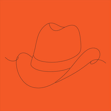 Minimal continuous line drawing of elegant women hat. Simple modern outline illustration of fashion accessory on pink background.