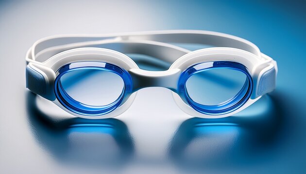 white swimming glasses with a blue lens