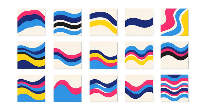 Set of abstract wavy line patterns with colorful multi-color swashes abstract colorful collection illustration background creative