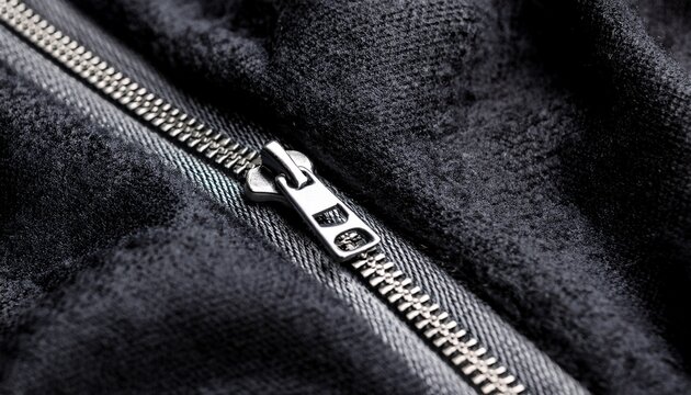 zipper on black fleece background close up
