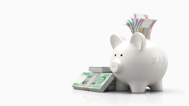 Piggy bank with Central African CFA Franc banknotes