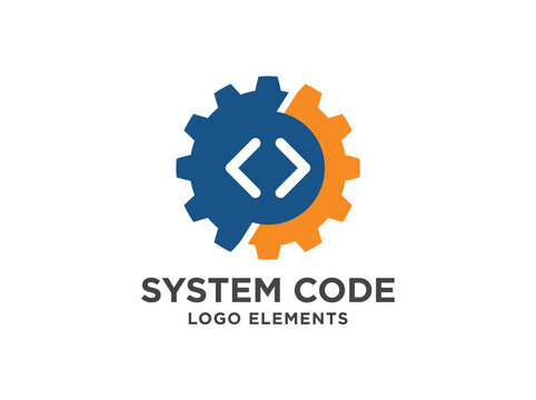 Featuring interlocking gears and code symbols, this logo conveys a perfect blend of engineering and programming, showcasing technology-driven system solutions.