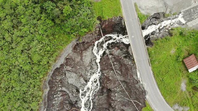 Catastrophic erosion in the Rio Coca Valley, Ecuador, January 2021. Following the collapse of San Rafael Waterfall, formerly Ecuador's largest waterfall, in February 2020