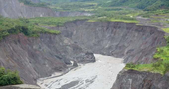 Catastrophic erosion in the Rio Coca Valley, Ecuador, January 2021. Following the collapse of San Rafael Waterfall, formerly Ecuador's largest waterfall, in February 2020