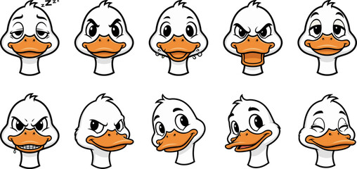 White duck cartoon character collection featuring multiple different emotional faces © ACE Visual