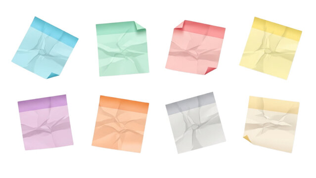 Colourful Sticky Notes Set with Wrinkled Paper Texture and Blank Memo Note Collection Illustration