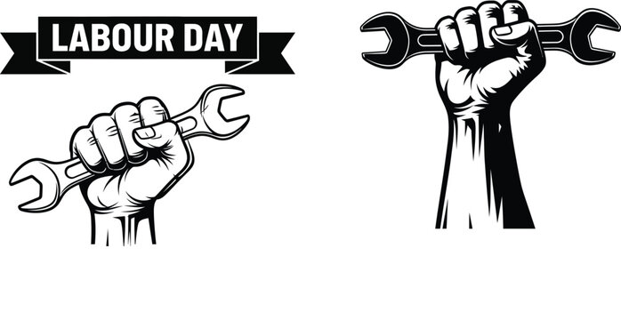 Labour day graphic with fist holding wrench
