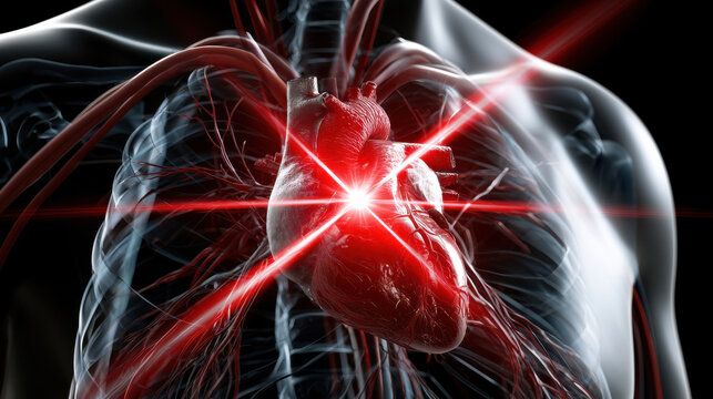 Heart chest anatomy vascular medical xray glowing cardio torso blood organ circulatory artery vein bone rib skeleton muscle healthcare biology human male internal scan imaging diagnostic disease