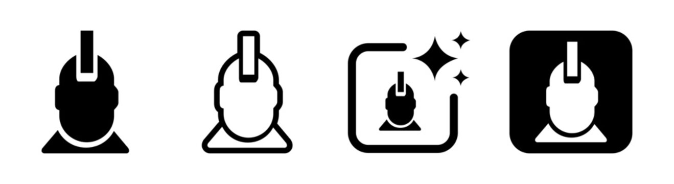 Punk hairstyle man icon representing edgy fashion style and user avatar in clean minimal vector illustration